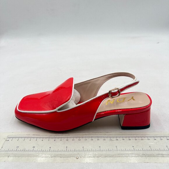 YDN Red Square Toe Block Low Heels Slingback Formal Loafer Dressy Office Pump - Picture 2 of 8